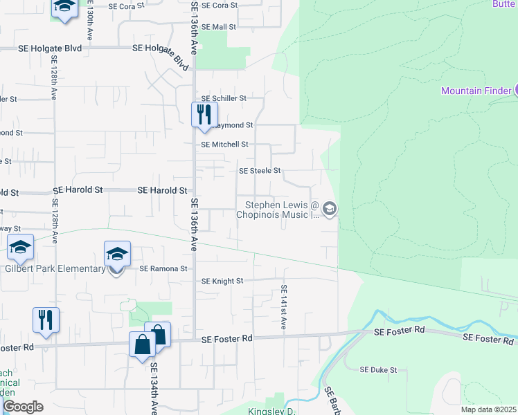 map of restaurants, bars, coffee shops, grocery stores, and more near 5528 Southeast 140th Avenue in Portland