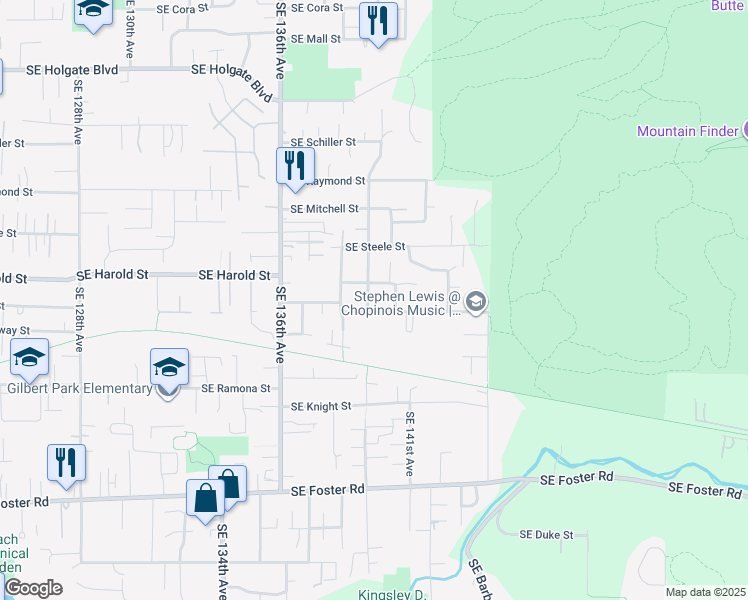 map of restaurants, bars, coffee shops, grocery stores, and more near 5528 Southeast 140th Avenue in Portland