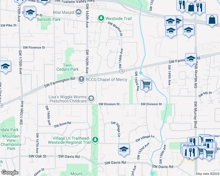map of restaurants, bars, coffee shops, grocery stores, and more near 15736 Southwest Jaylee Street in Beaverton