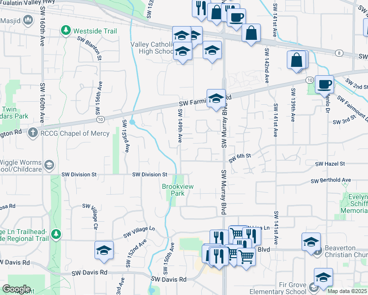 map of restaurants, bars, coffee shops, grocery stores, and more near 14885 Southwest Tracy Ann Court in Beaverton