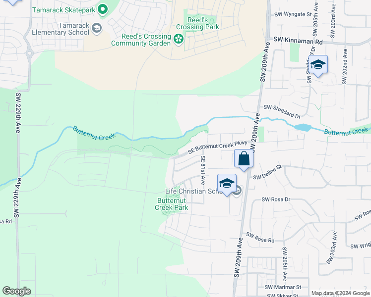 map of restaurants, bars, coffee shops, grocery stores, and more near 7997 Southeast Butternut Creek Parkway in Hillsboro