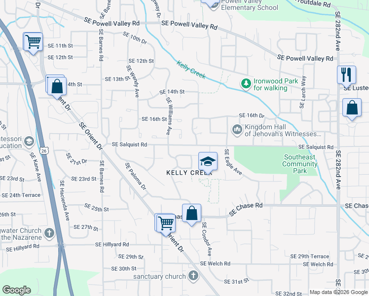 map of restaurants, bars, coffee shops, grocery stores, and more near 4540 Southeast Salquist Road in Gresham