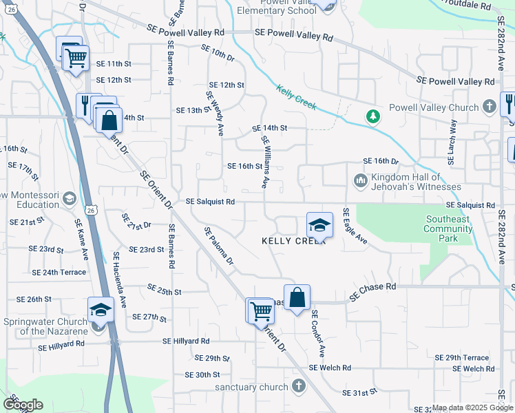 map of restaurants, bars, coffee shops, grocery stores, and more near 4476 Southeast Salquist Road in Gresham