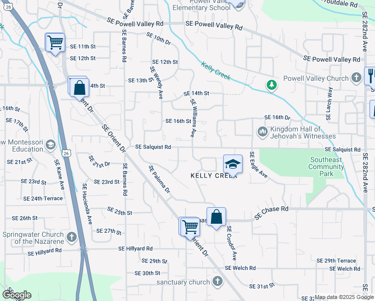 map of restaurants, bars, coffee shops, grocery stores, and more near 4476 Southeast Salquist Road in Gresham