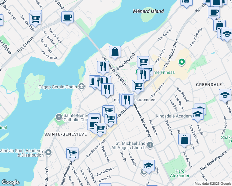 map of restaurants, bars, coffee shops, grocery stores, and more near 36 Rue de Dieppe in Montréal