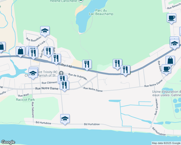map of restaurants, bars, coffee shops, grocery stores, and more near 750 Boulevard Maloney Est in Gatineau