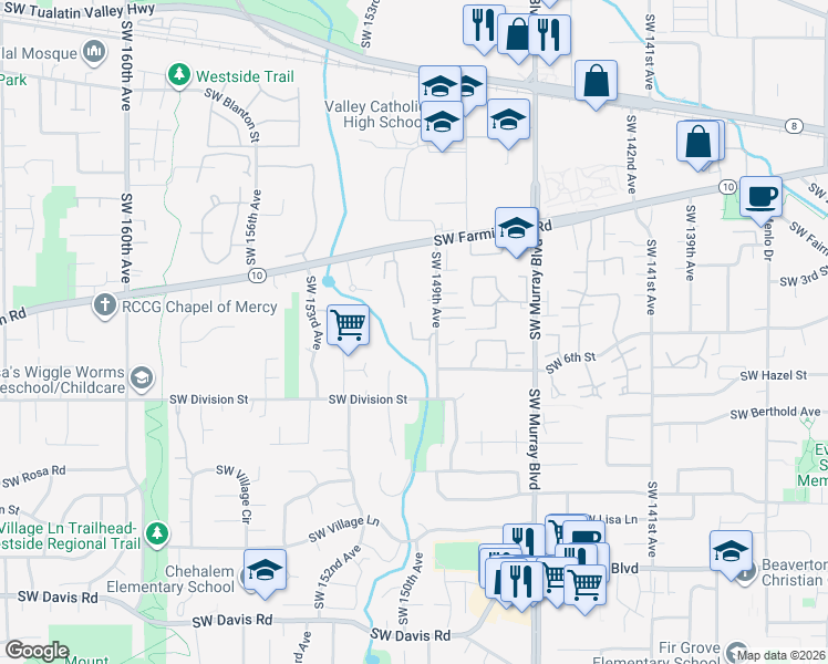 map of restaurants, bars, coffee shops, grocery stores, and more near 14902 Southwest Tracy Ann Court in Beaverton