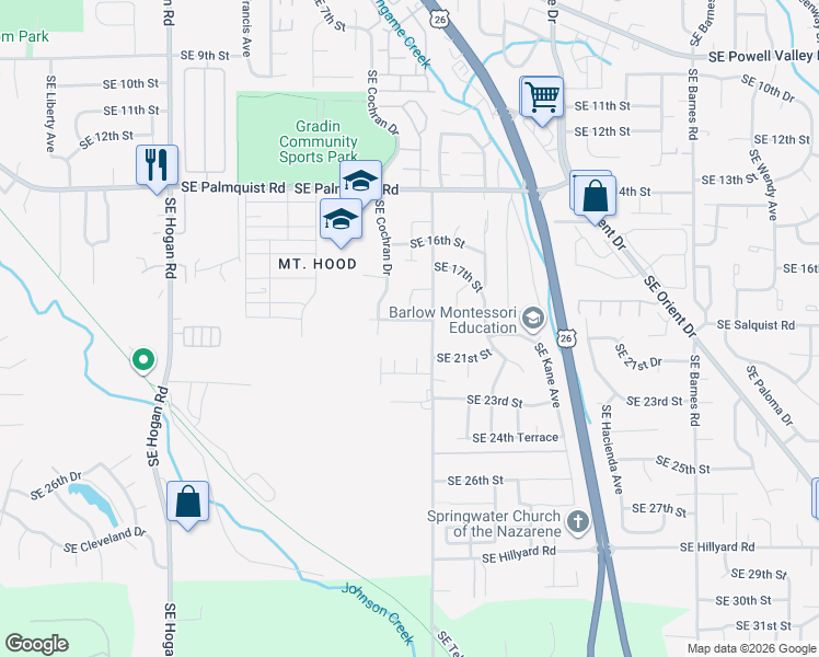 map of restaurants, bars, coffee shops, grocery stores, and more near 2794 Southeast 19th Street in Gresham