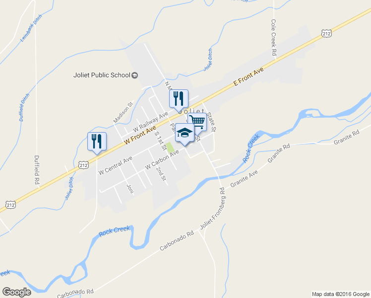 map of restaurants, bars, coffee shops, grocery stores, and more near 302 South Park Street in Joliet