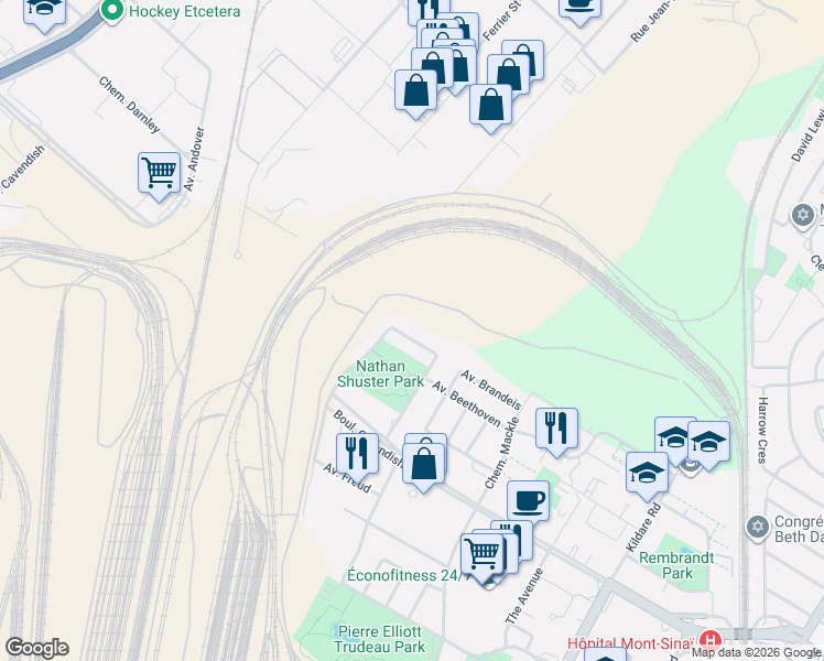 map of restaurants, bars, coffee shops, grocery stores, and more near 6039 Avenue Krieghoff in Côte Saint-Luc