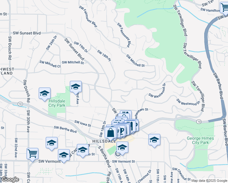 map of restaurants, bars, coffee shops, grocery stores, and more near 1750 Southwest Martha Street in Portland