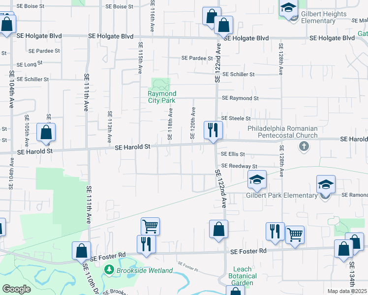 map of restaurants, bars, coffee shops, grocery stores, and more near 11938 Southeast Harold Street in Portland