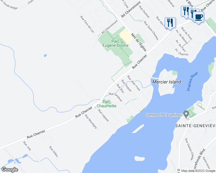 map of restaurants, bars, coffee shops, grocery stores, and more near 639 Rue Cherrier in Montréal