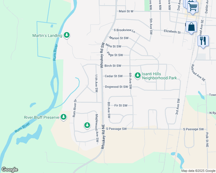 map of restaurants, bars, coffee shops, grocery stores, and more near 816 Dogwood Street Southwest in Isanti