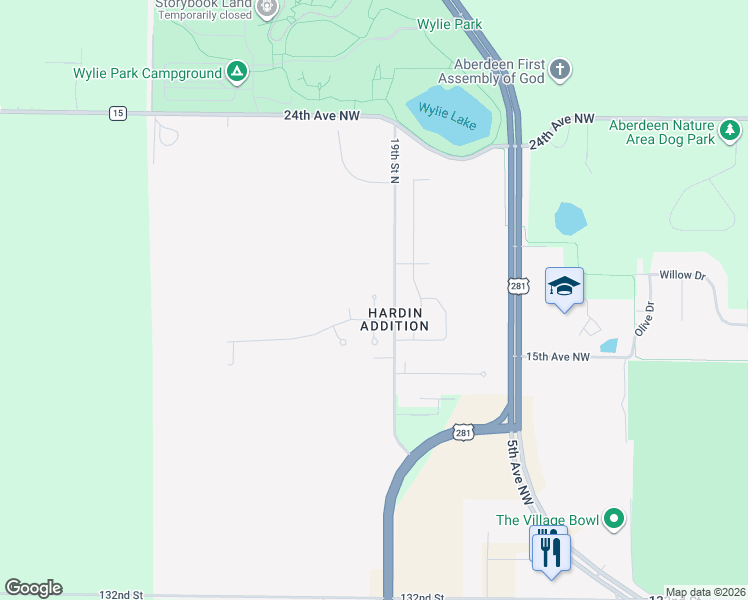 map of restaurants, bars, coffee shops, grocery stores, and more near 1699 North 20th Street in Aberdeen