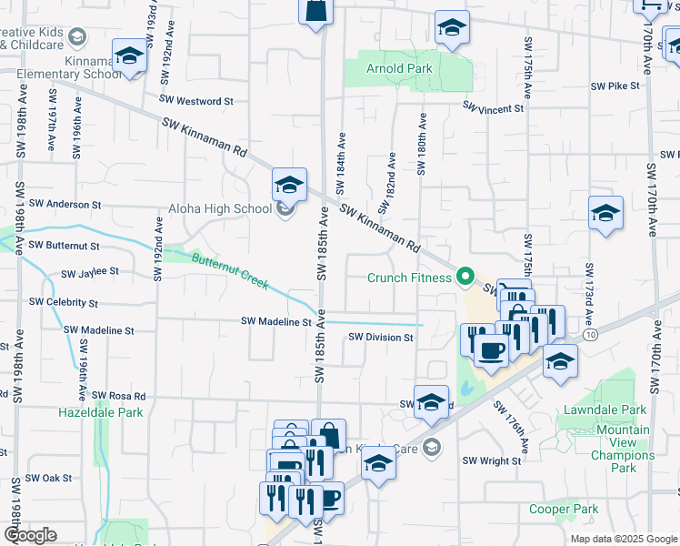 map of restaurants, bars, coffee shops, grocery stores, and more near 5095 Southwest 184th Avenue in Aloha