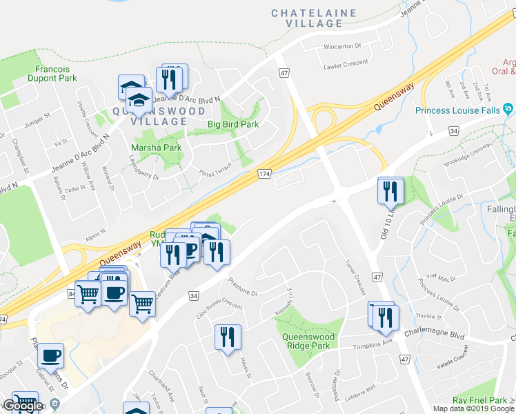 map of restaurants, bars, coffee shops, grocery stores, and more near 3217 Saint Joseph Boulevard in Ottawa