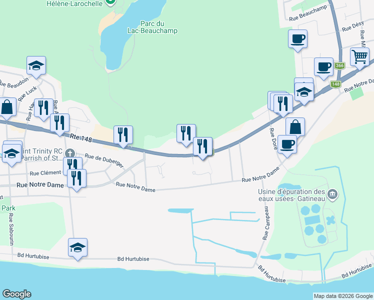 map of restaurants, bars, coffee shops, grocery stores, and more near 779 Boulevard Maloney Est in Gatineau