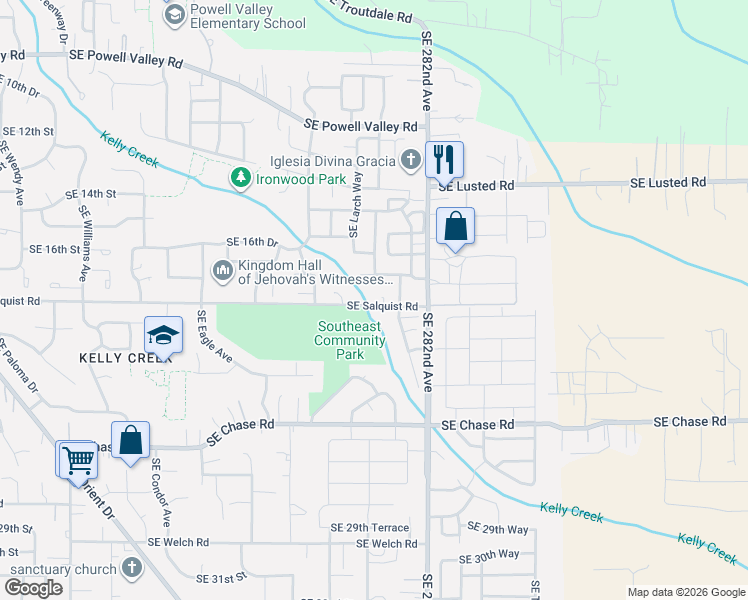 map of restaurants, bars, coffee shops, grocery stores, and more near 5805 Southeast Salquist Road in Gresham