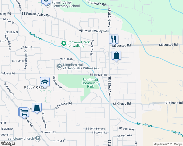 map of restaurants, bars, coffee shops, grocery stores, and more near 5689 Southeast Salquist Road in Gresham