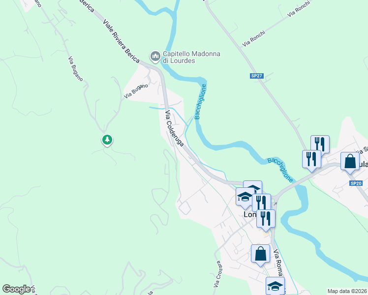 map of restaurants, bars, coffee shops, grocery stores, and more near 110 Viale Riviera Berica in Longare