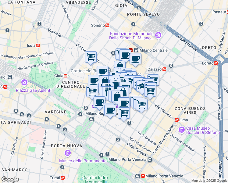 map of restaurants, bars, coffee shops, grocery stores, and more near 22 Via Vittor Pisani in Milano