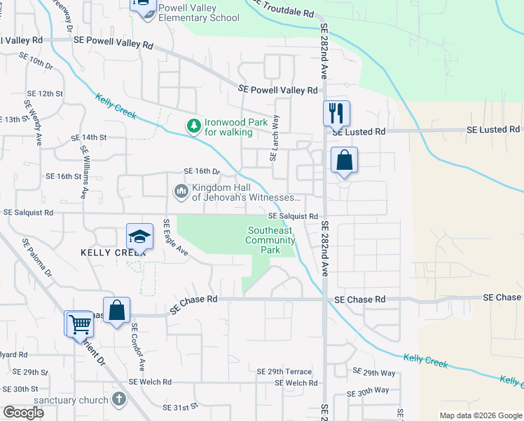 map of restaurants, bars, coffee shops, grocery stores, and more near 5689 Southeast Salquist Road in Gresham