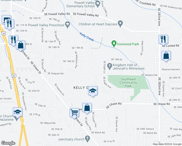 map of restaurants, bars, coffee shops, grocery stores, and more near 1892 Southeast Condor Avenue in Gresham