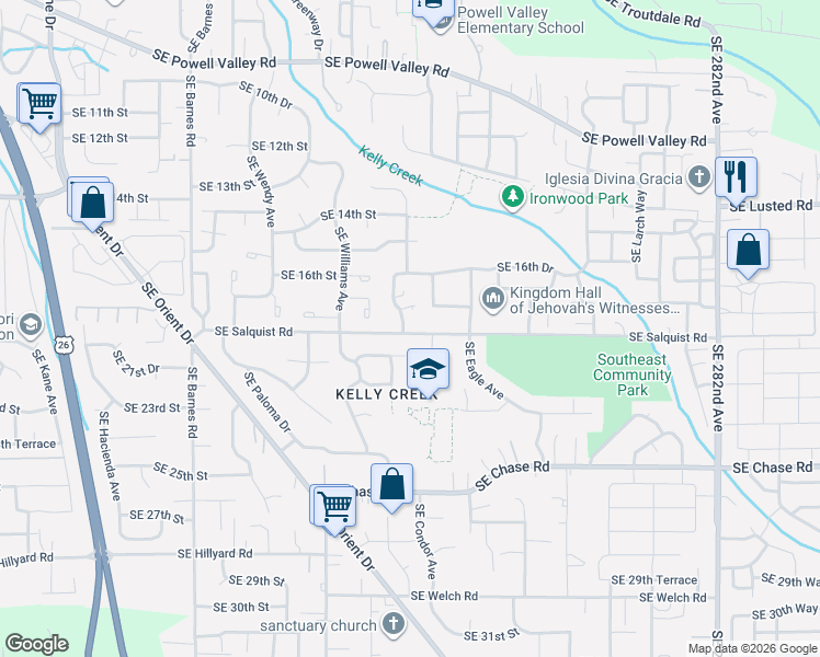 map of restaurants, bars, coffee shops, grocery stores, and more near 1892 Southeast Condor Avenue in Gresham