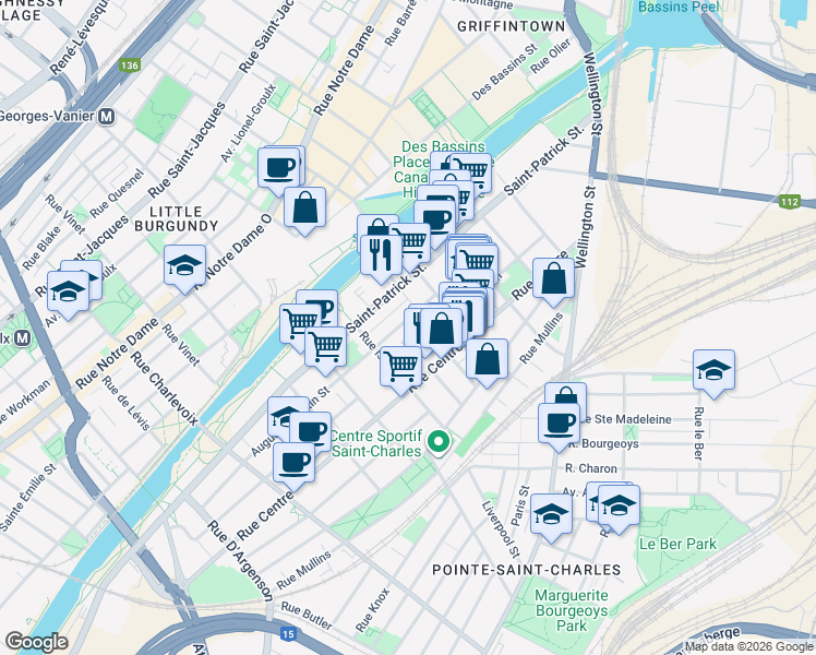 map of restaurants, bars, coffee shops, grocery stores, and more near 1974 Rue Augustin-Cantin in Montréal