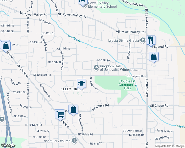 map of restaurants, bars, coffee shops, grocery stores, and more near 1898 Southeast Eagle Lane in Gresham