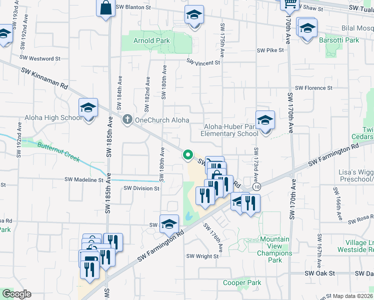 map of restaurants, bars, coffee shops, grocery stores, and more near 17795 Southwest Kinnaman Road in Beaverton