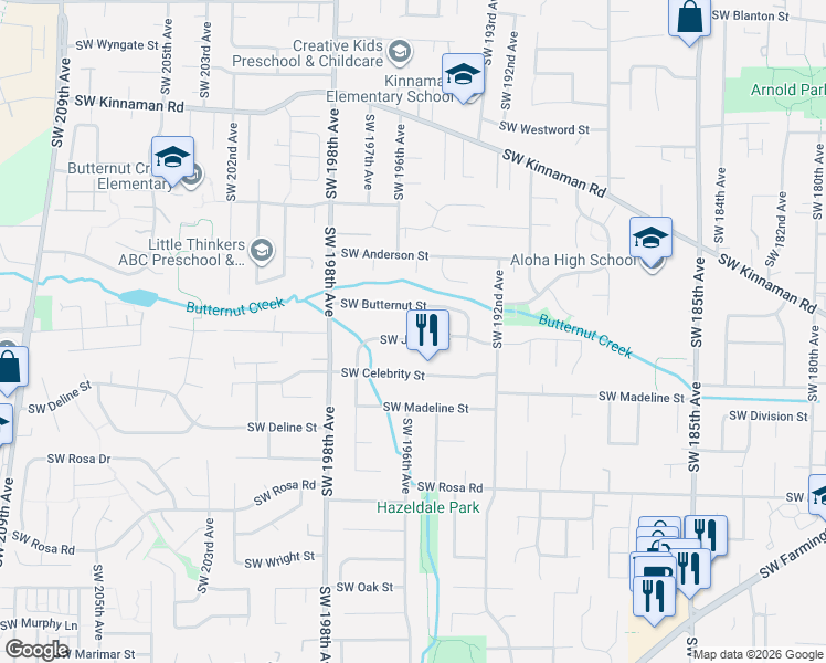map of restaurants, bars, coffee shops, grocery stores, and more near 19509 Southwest Jaylee Street in Aloha