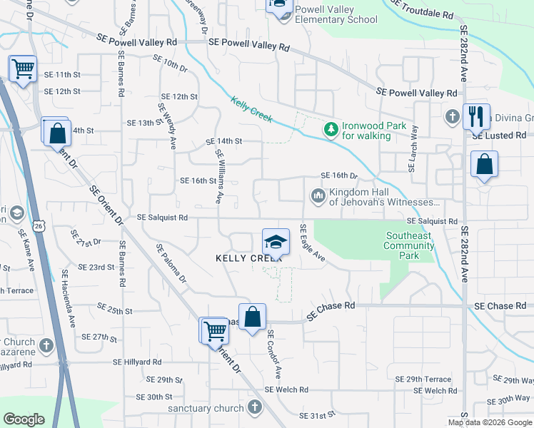 map of restaurants, bars, coffee shops, grocery stores, and more near 4839 Southeast Salquist Road in Gresham