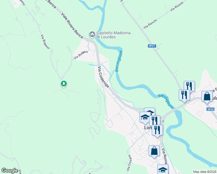 map of restaurants, bars, coffee shops, grocery stores, and more near 110 Viale Riviera Berica in Longare