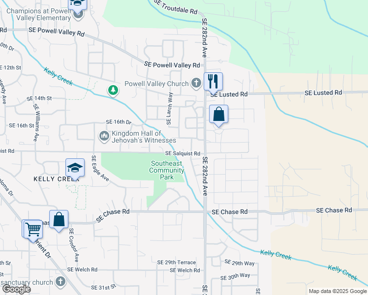 map of restaurants, bars, coffee shops, grocery stores, and more near 5805 Southeast Salquist Road in Gresham