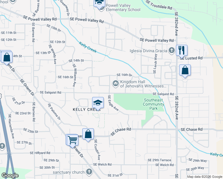 map of restaurants, bars, coffee shops, grocery stores, and more near 1898 Southeast Eagle Lane in Gresham