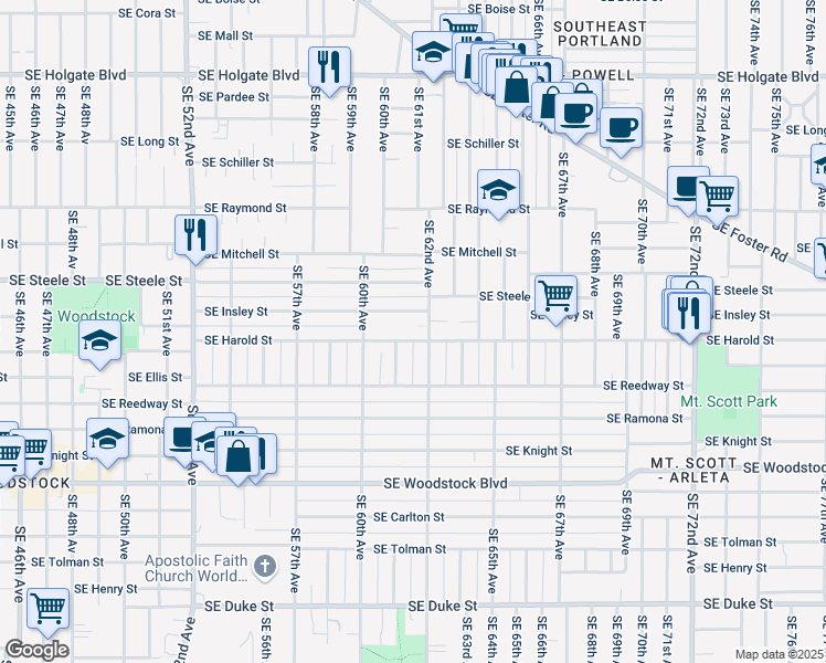 map of restaurants, bars, coffee shops, grocery stores, and more near in Portland