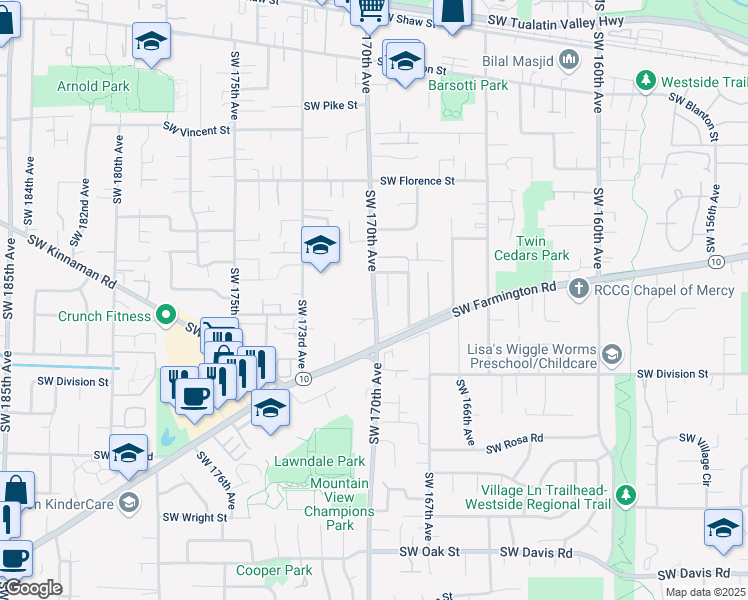 map of restaurants, bars, coffee shops, grocery stores, and more near 5073 Southwest Wentworth Terrace in Beaverton