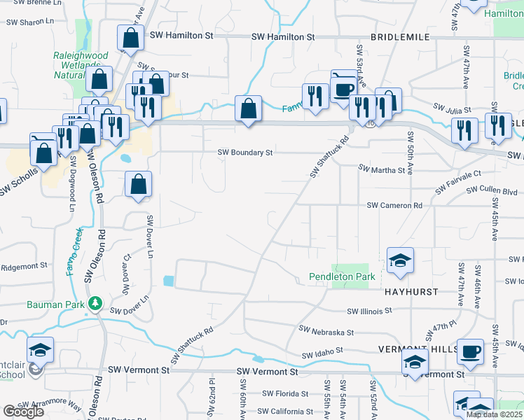 map of restaurants, bars, coffee shops, grocery stores, and more near 5826 Southwest 59th Court in Portland