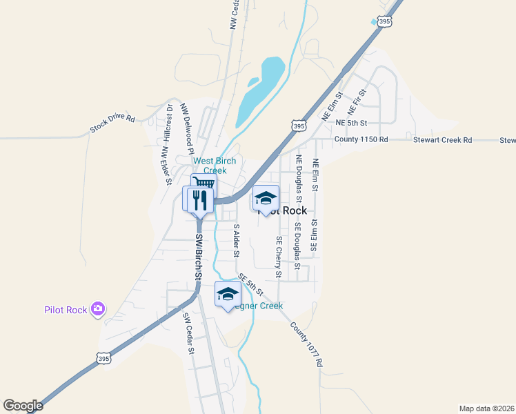 map of restaurants, bars, coffee shops, grocery stores, and more near 235 East Main Street in Pilot Rock