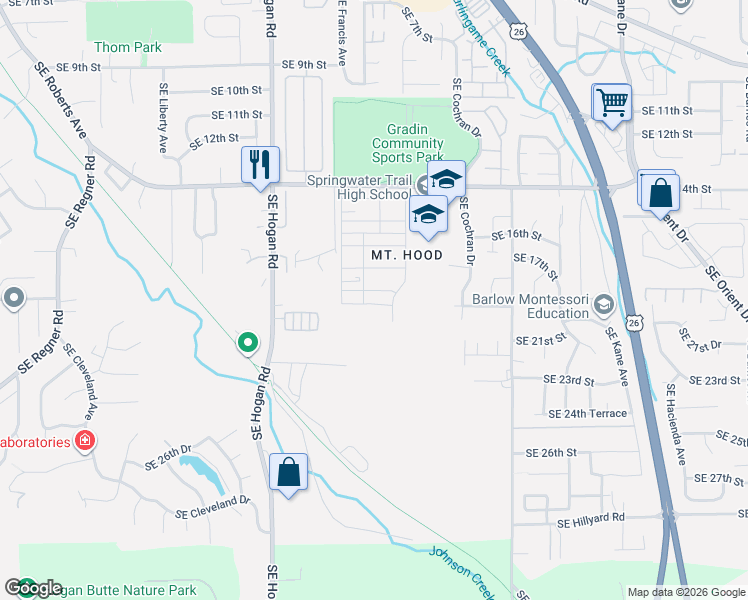 map of restaurants, bars, coffee shops, grocery stores, and more near 2243 Southeast 19th Street in Gresham