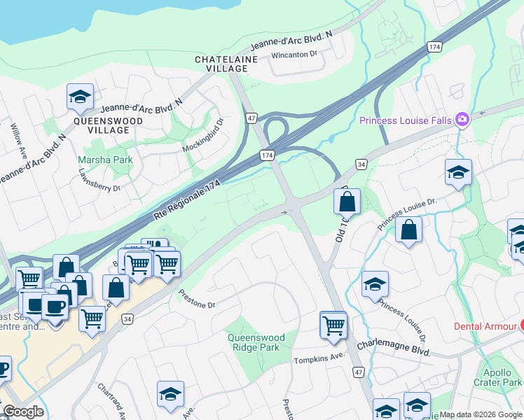 map of restaurants, bars, coffee shops, grocery stores, and more near 3265 Saint Joseph Boulevard in Ottawa