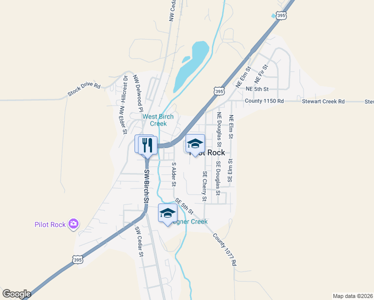map of restaurants, bars, coffee shops, grocery stores, and more near 235 East Main Street in Pilot Rock