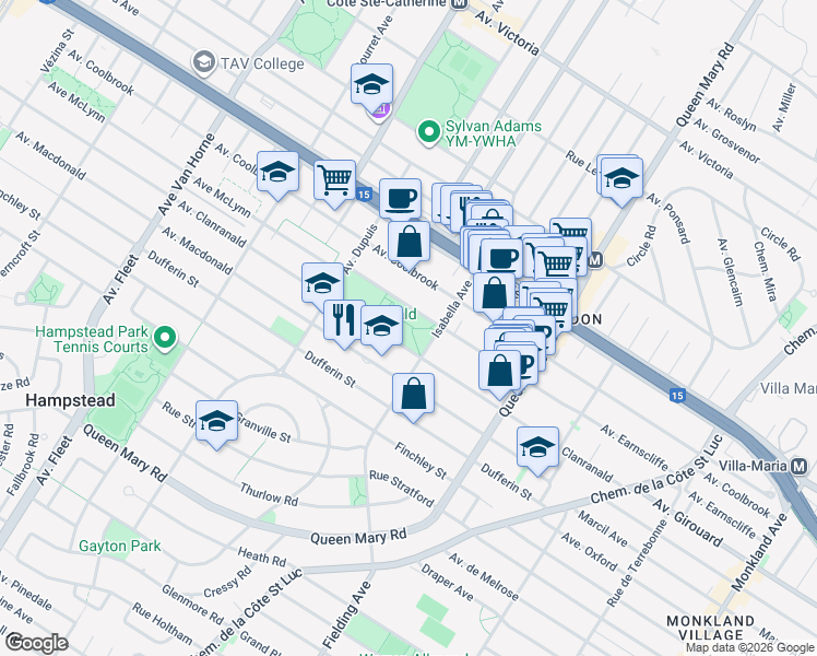 map of restaurants, bars, coffee shops, grocery stores, and more near 5355 Avenue Clanranald in Montréal