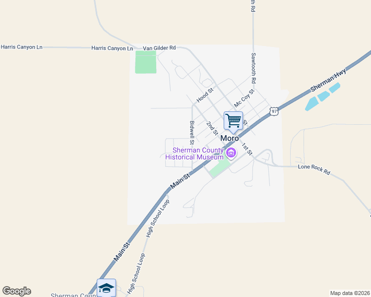 map of restaurants, bars, coffee shops, grocery stores, and more near 400 Lincoln Street in Moro