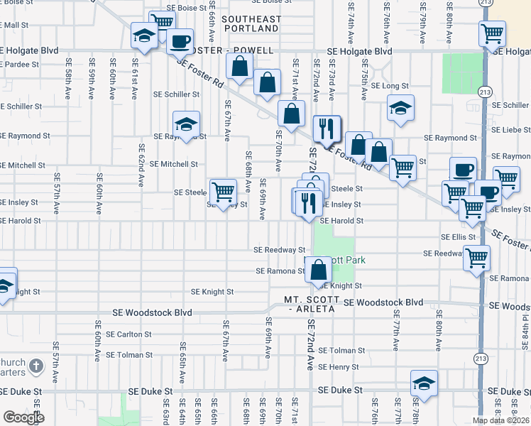 map of restaurants, bars, coffee shops, grocery stores, and more near in Portland