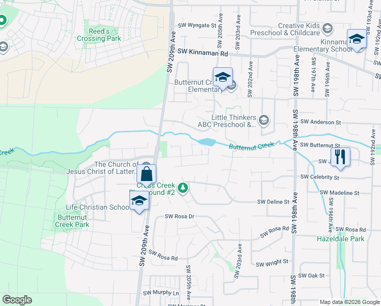 map of restaurants, bars, coffee shops, grocery stores, and more near 5077 Southwest 207th Place in Beaverton