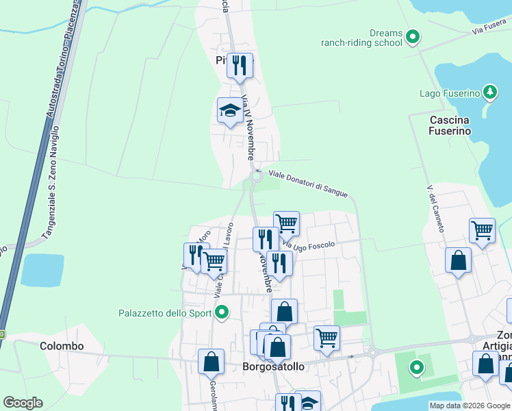 map of restaurants, bars, coffee shops, grocery stores, and more near 170 Via IV Novembre in Borgosatollo