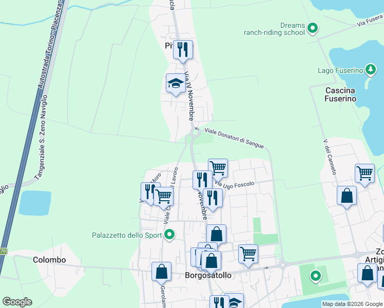map of restaurants, bars, coffee shops, grocery stores, and more near 170 Via IV Novembre in Borgosatollo